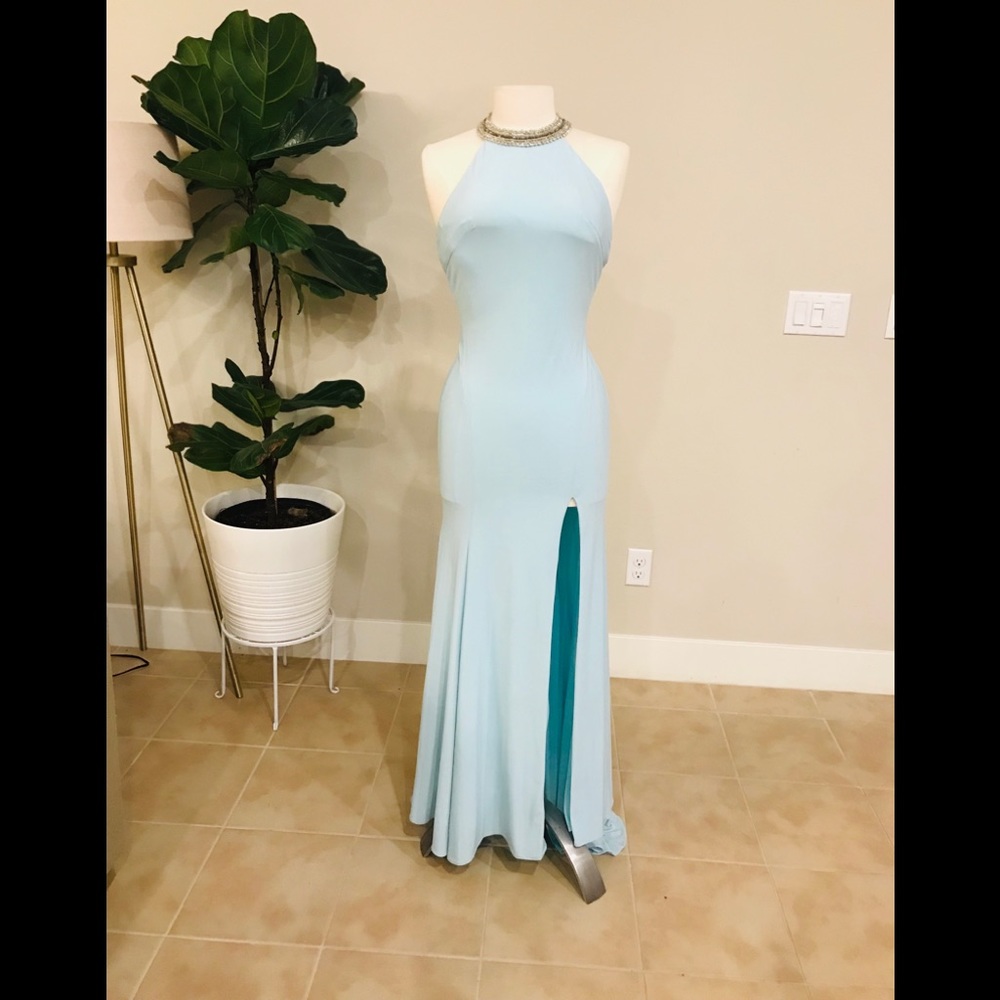 IEENA for Macduggal blue formal gown